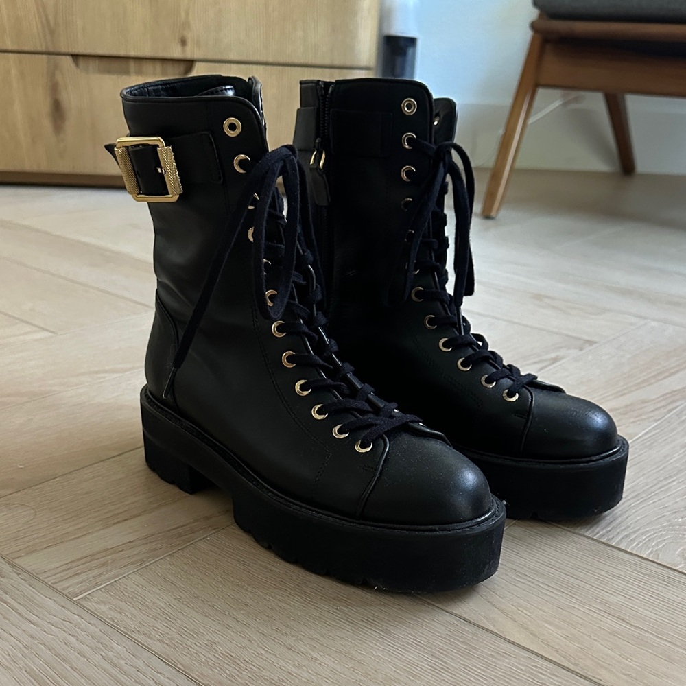 Black Leather Combat Boots Stuart weitzman